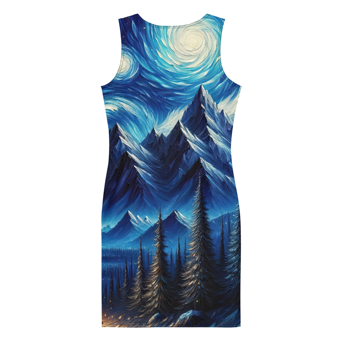 Sternennacht-Stil Ölgemälde der Alpen, himmlische Wirbelmuster - Langes Damen Kleid (All-Over Print) berge xxx yyy zzz