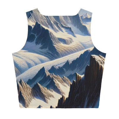 Ölgemälde der Alpen mit hervorgehobenen zerklüfteten Geländen im Licht und Schatten - Damen Crop Top (All-Over Print) berge xxx yyy zzz