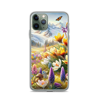 Aquarell einer ruhigen Almwiese, farbenfrohe Bergblumen in den Alpen - iPhone Schutzhülle (durchsichtig) berge xxx yyy zzz iPhone 11 Pro