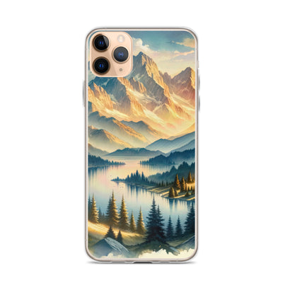 Aquarell der Alpenpracht bei Sonnenuntergang, Berge im goldenen Licht - iPhone Schutzhülle (durchsichtig) berge xxx yyy zzz iPhone 11 Pro Max
