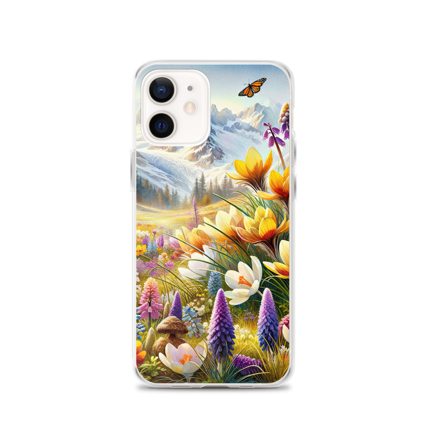 Aquarell einer ruhigen Almwiese, farbenfrohe Bergblumen in den Alpen - iPhone Schutzhülle (durchsichtig) berge xxx yyy zzz iPhone 12
