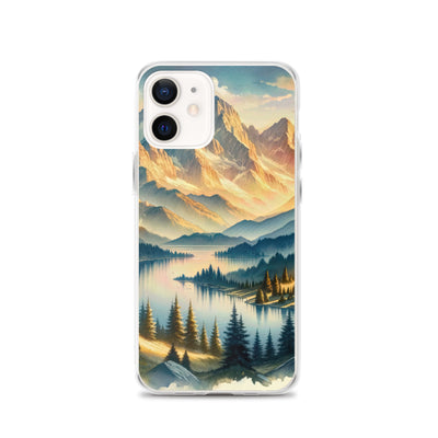 Aquarell der Alpenpracht bei Sonnenuntergang, Berge im goldenen Licht - iPhone Schutzhülle (durchsichtig) berge xxx yyy zzz iPhone 12