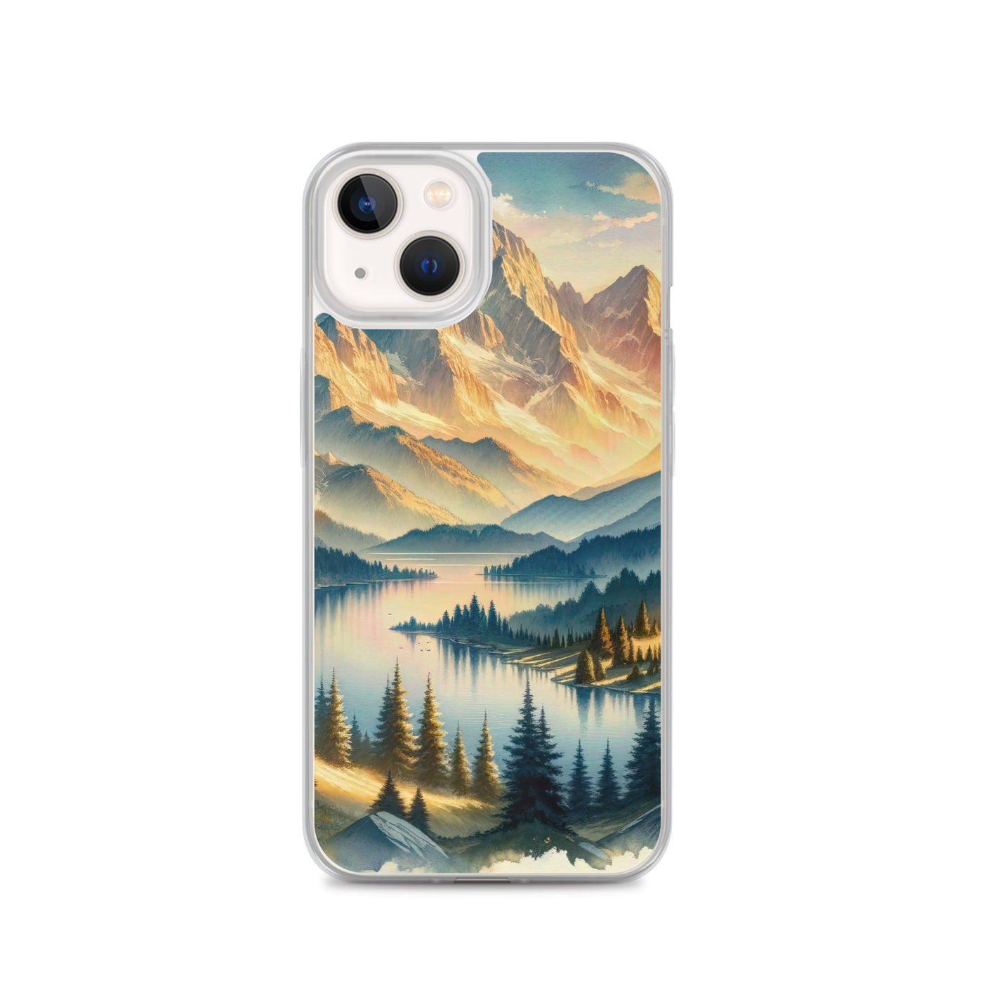 Aquarell der Alpenpracht bei Sonnenuntergang, Berge im goldenen Licht - iPhone Schutzhülle (durchsichtig) berge xxx yyy zzz iPhone 13