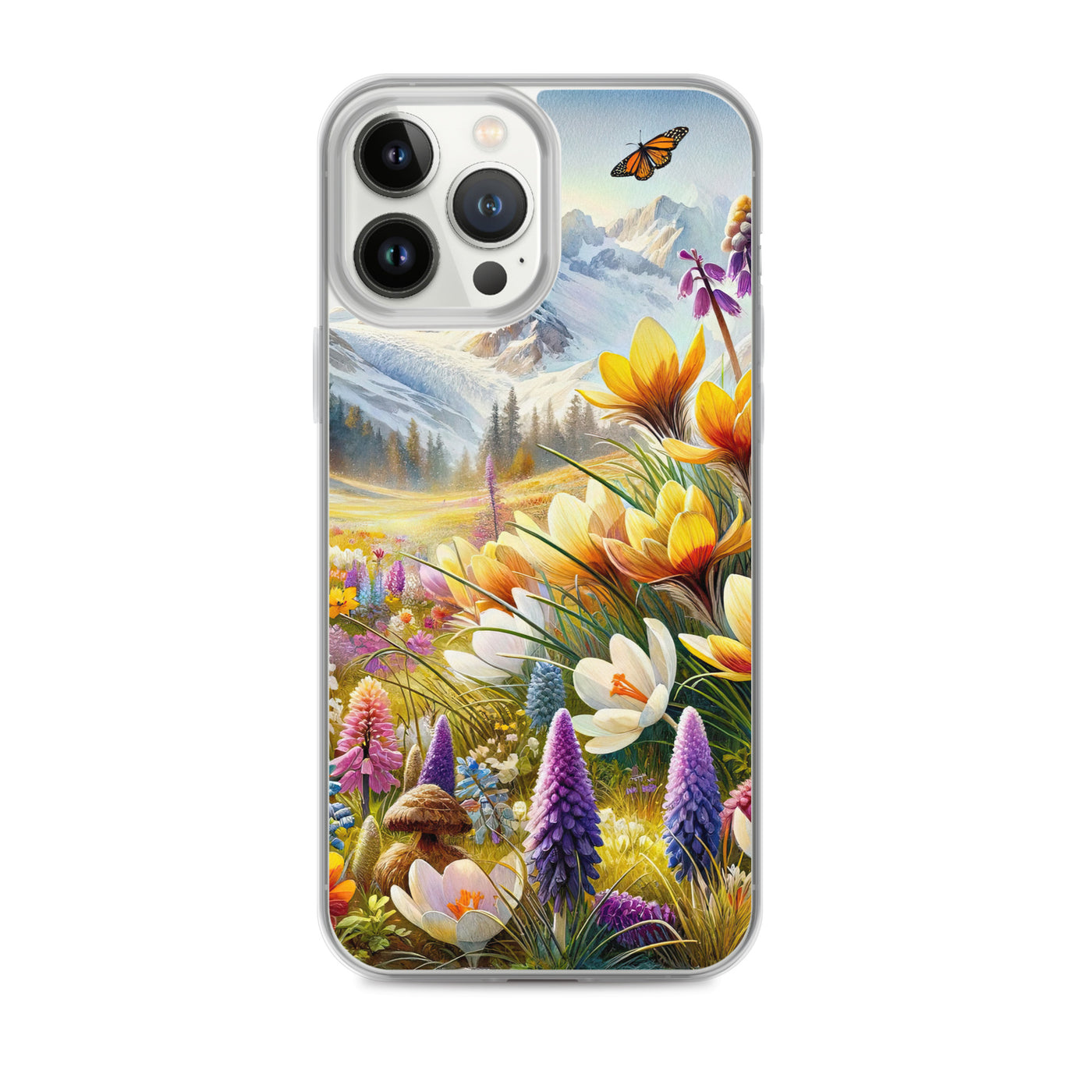 Aquarell einer ruhigen Almwiese, farbenfrohe Bergblumen in den Alpen - iPhone Schutzhülle (durchsichtig) berge xxx yyy zzz iPhone 13 Pro Max