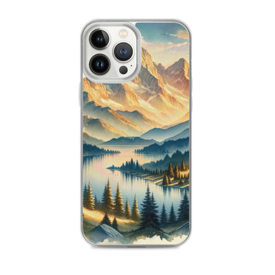 Aquarell der Alpenpracht bei Sonnenuntergang, Berge im goldenen Licht - iPhone Schutzhülle (durchsichtig) berge xxx yyy zzz iPhone 13 Pro Max