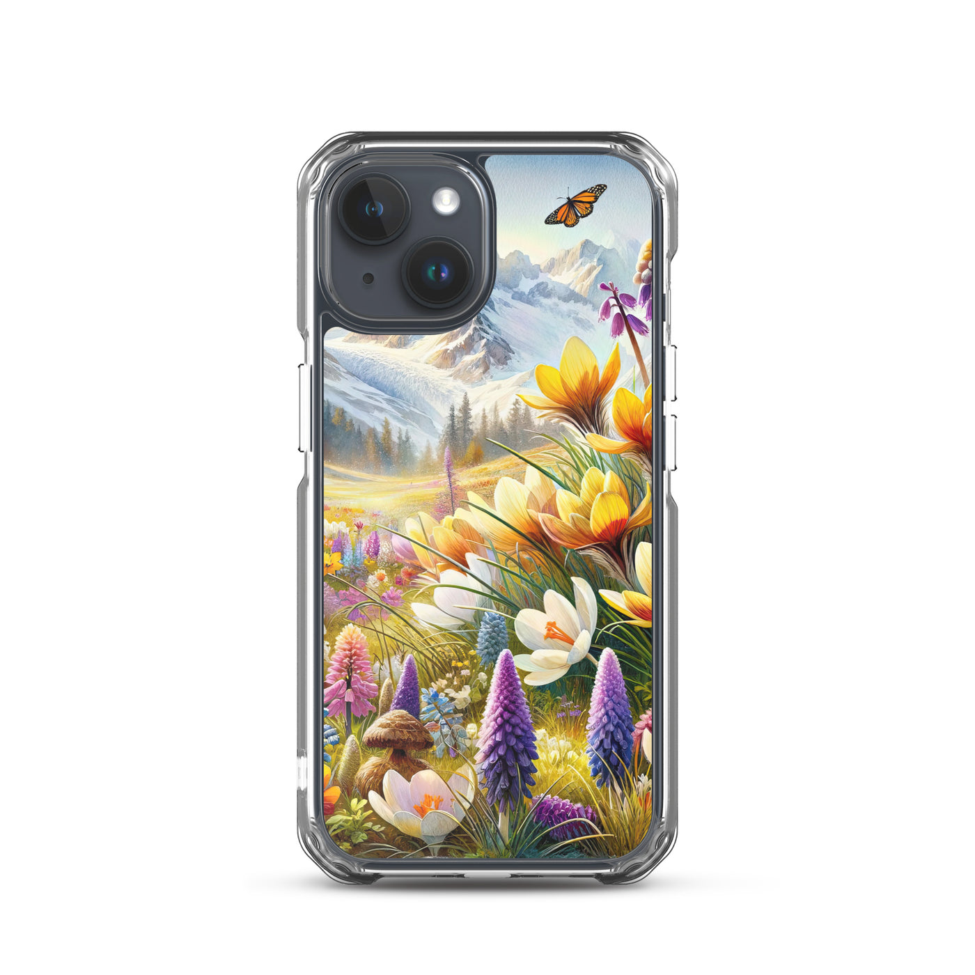 Aquarell einer ruhigen Almwiese, farbenfrohe Bergblumen in den Alpen - iPhone Schutzhülle (durchsichtig) berge xxx yyy zzz iPhone 15