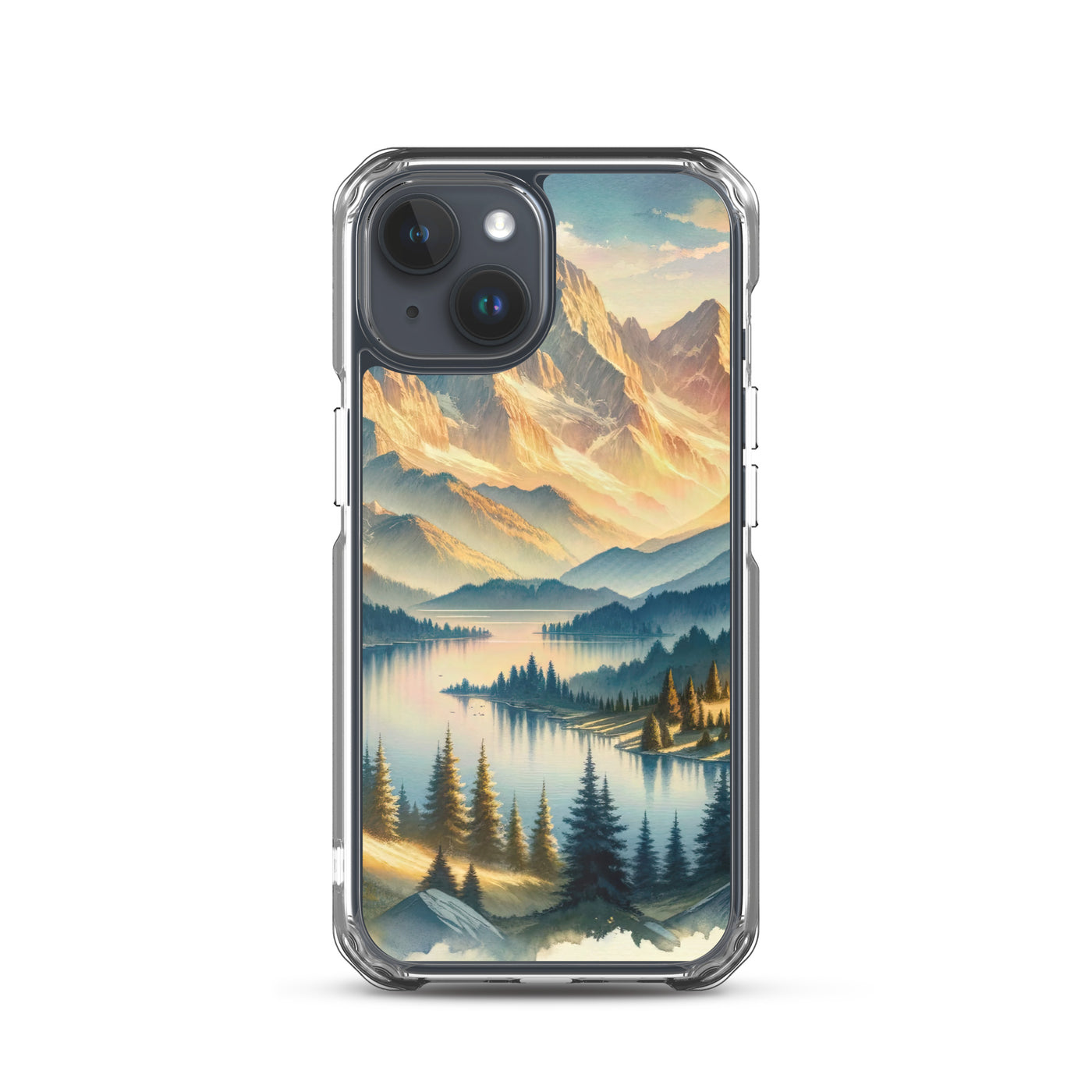 Aquarell der Alpenpracht bei Sonnenuntergang, Berge im goldenen Licht - iPhone Schutzhülle (durchsichtig) berge xxx yyy zzz iPhone 15