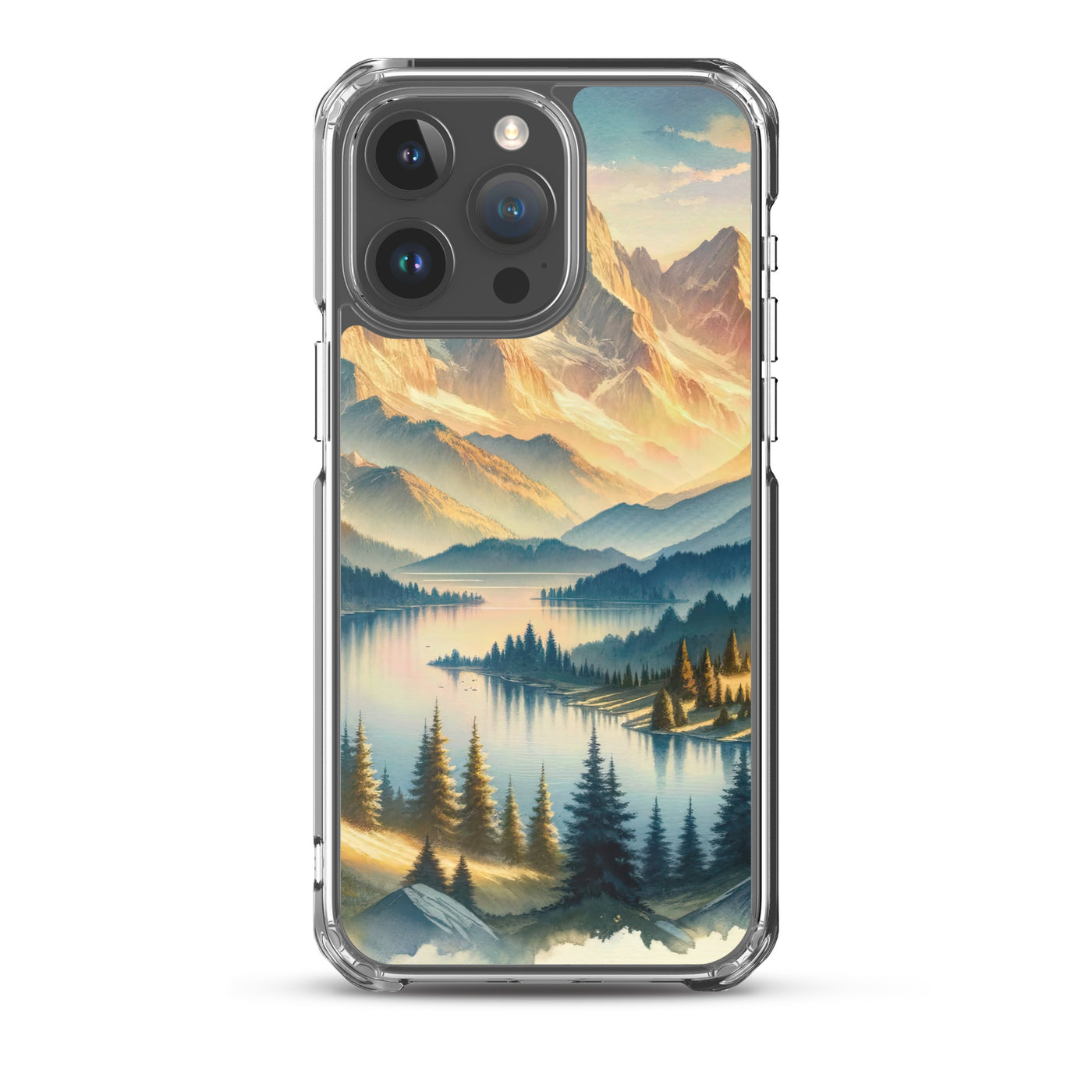 Aquarell der Alpenpracht bei Sonnenuntergang, Berge im goldenen Licht - iPhone Schutzhülle (durchsichtig) berge xxx yyy zzz iPhone 15 Pro Max