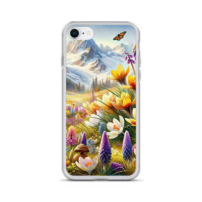 Aquarell einer ruhigen Almwiese, farbenfrohe Bergblumen in den Alpen - iPhone Schutzhülle (durchsichtig) berge xxx yyy zzz iPhone SE