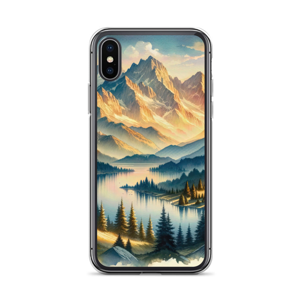 Aquarell der Alpenpracht bei Sonnenuntergang, Berge im goldenen Licht - iPhone Schutzhülle (durchsichtig) berge xxx yyy zzz iPhone X/XS