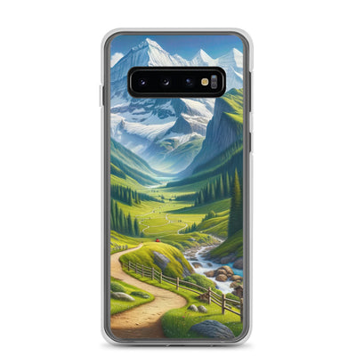 Wanderer in den Bergen und Wald: Digitale Malerei mit grünen kurvenreichen Pfaden - Samsung Schutzhülle (durchsichtig) wandern xxx yyy zzz Samsung Galaxy S10