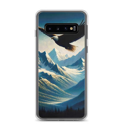 Ölgemälde eines Adlers vor schneebedeckten Bergsilhouetten - Samsung Schutzhülle (durchsichtig) berge xxx yyy zzz Samsung Galaxy S10
