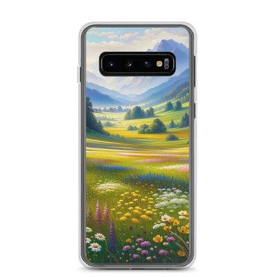 Ölgemälde einer Almwiese, Meer aus Wildblumen in Gelb- und Lilatönen - Samsung Schutzhülle (durchsichtig) berge xxx yyy zzz Samsung Galaxy S10