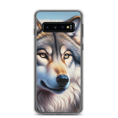 Ölgemäldeporträt eines majestätischen Wolfes mit intensiven Augen in der Berglandschaft (AN) - Samsung Schutzhülle (durchsichtig) xxx yyy zzz Samsung Galaxy S10