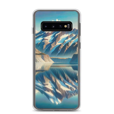 Ölgemälde eines unberührten Sees, der die Bergkette spiegelt - Samsung Schutzhülle (durchsichtig) berge xxx yyy zzz Samsung Galaxy S10