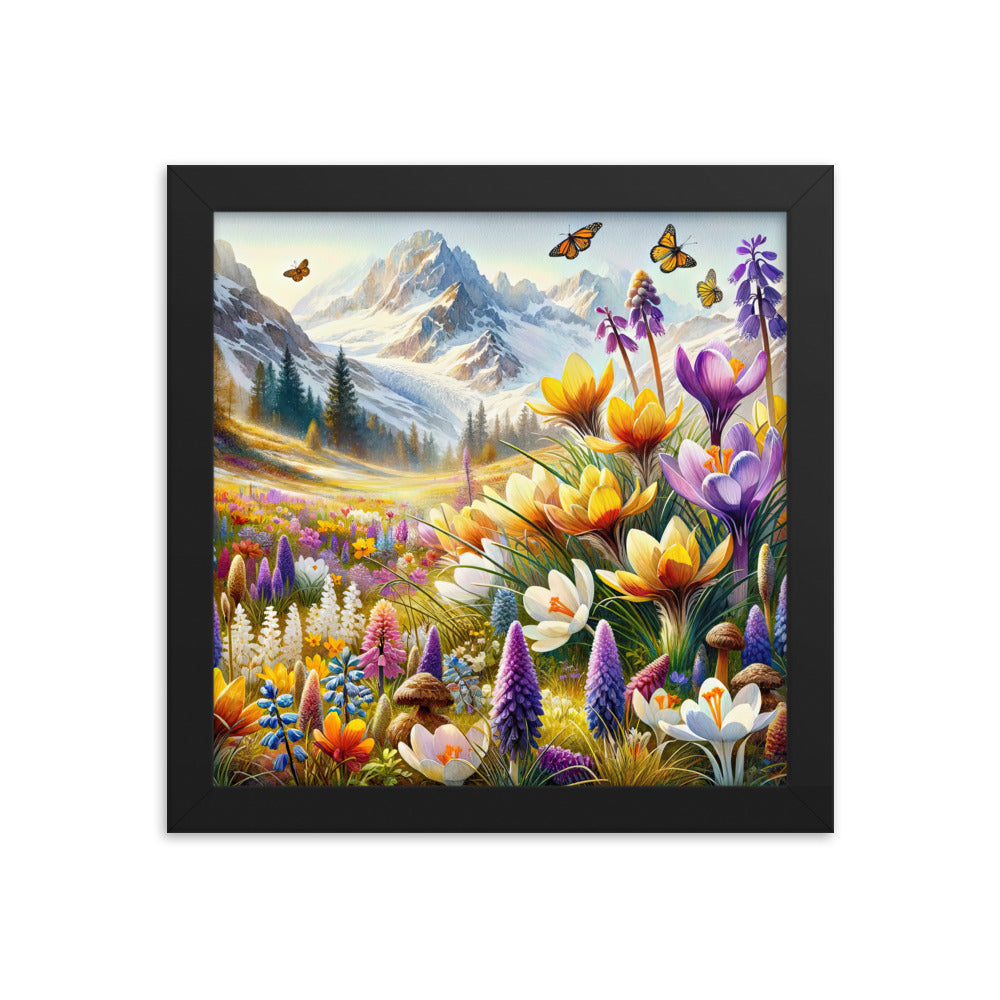 Aquarell einer ruhigen Almwiese, farbenfrohe Bergblumen in den Alpen - Premium Poster mit Rahmen berge xxx yyy zzz 25.4 x 25.4 cm