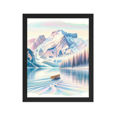 Aquarell eines klaren Alpenmorgens, Boot auf Bergsee in Pastelltönen - Premium Poster mit Rahmen berge xxx yyy zzz 27.9 x 35.6 cm