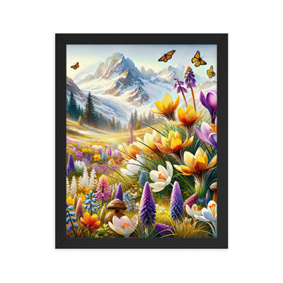 Aquarell einer ruhigen Almwiese, farbenfrohe Bergblumen in den Alpen - Premium Poster mit Rahmen berge xxx yyy zzz 27.9 x 35.6 cm