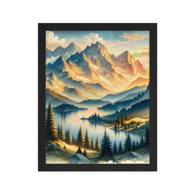 Aquarell der Alpenpracht bei Sonnenuntergang, Berge im goldenen Licht - Premium Poster mit Rahmen berge xxx yyy zzz 27.9 x 35.6 cm