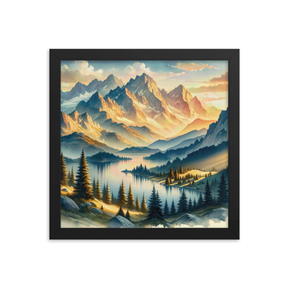 Aquarell der Alpenpracht bei Sonnenuntergang, Berge im goldenen Licht - Premium Poster mit Rahmen berge xxx yyy zzz 30.5 x 30.5 cm