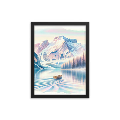 Aquarell eines klaren Alpenmorgens, Boot auf Bergsee in Pastelltönen - Premium Poster mit Rahmen berge xxx yyy zzz 30.5 x 40.6 cm