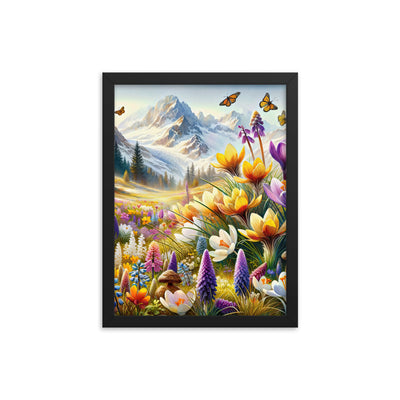 Aquarell einer ruhigen Almwiese, farbenfrohe Bergblumen in den Alpen - Premium Poster mit Rahmen berge xxx yyy zzz 30.5 x 40.6 cm