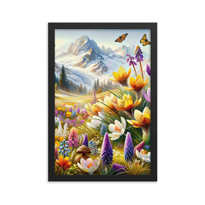 Aquarell einer ruhigen Almwiese, farbenfrohe Bergblumen in den Alpen - Premium Poster mit Rahmen berge xxx yyy zzz 30.5 x 45.7 cm