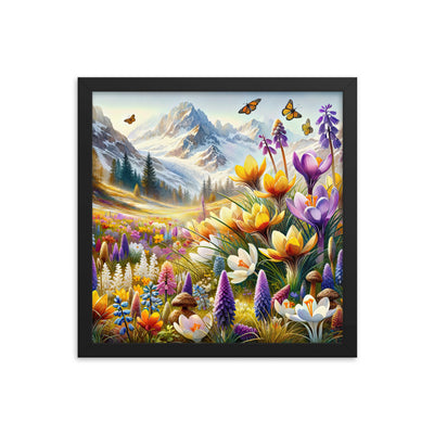 Aquarell einer ruhigen Almwiese, farbenfrohe Bergblumen in den Alpen - Premium Poster mit Rahmen berge xxx yyy zzz 35.6 x 35.6 cm
