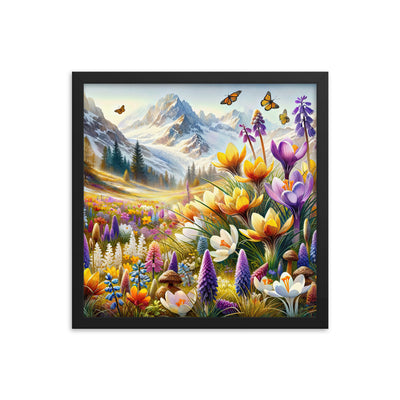 Aquarell einer ruhigen Almwiese, farbenfrohe Bergblumen in den Alpen - Premium Poster mit Rahmen berge xxx yyy zzz 40.6 x 40.6 cm