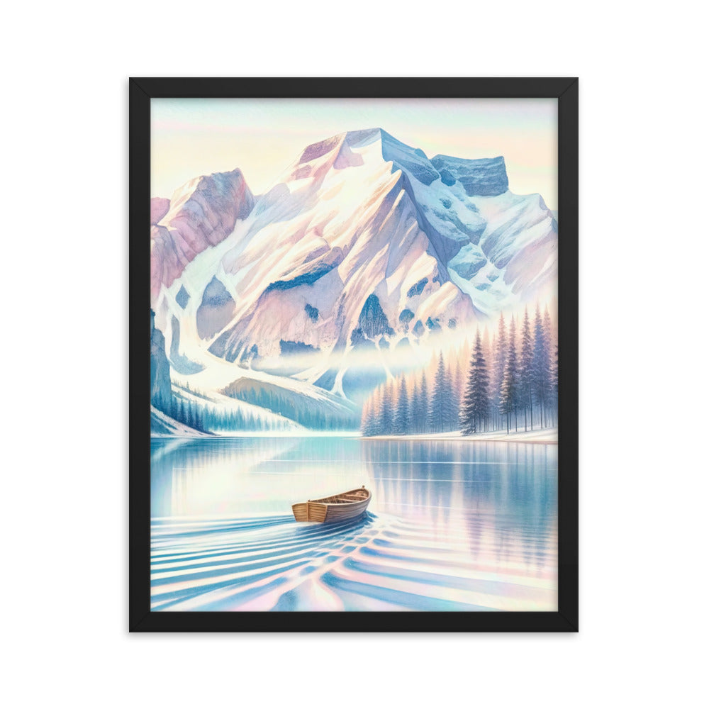 Aquarell eines klaren Alpenmorgens, Boot auf Bergsee in Pastelltönen - Premium Poster mit Rahmen berge xxx yyy zzz 40.6 x 50.8 cm