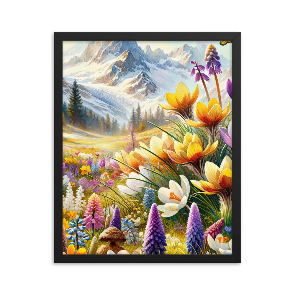 Aquarell einer ruhigen Almwiese, farbenfrohe Bergblumen in den Alpen - Premium Poster mit Rahmen berge xxx yyy zzz 40.6 x 50.8 cm