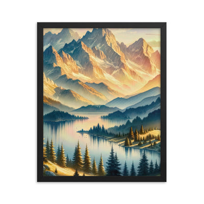 Aquarell der Alpenpracht bei Sonnenuntergang, Berge im goldenen Licht - Premium Poster mit Rahmen berge xxx yyy zzz 40.6 x 50.8 cm