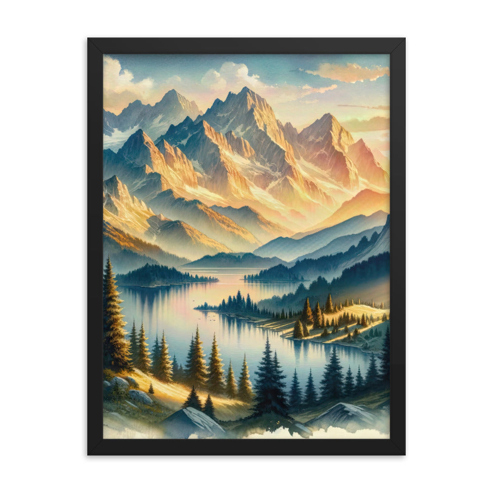 Aquarell der Alpenpracht bei Sonnenuntergang, Berge im goldenen Licht - Premium Poster mit Rahmen berge xxx yyy zzz 45.7 x 61 cm