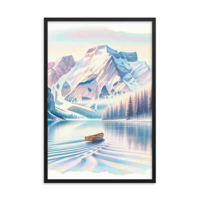 Aquarell eines klaren Alpenmorgens, Boot auf Bergsee in Pastelltönen - Premium Poster mit Rahmen berge xxx yyy zzz 61 x 91.4 cm