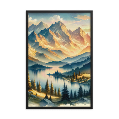 Aquarell der Alpenpracht bei Sonnenuntergang, Berge im goldenen Licht - Premium Poster mit Rahmen berge xxx yyy zzz 61 x 91.4 cm
