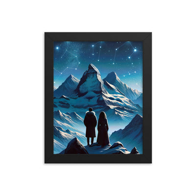 Alpenwinternacht: Digitale Kunst mit Wanderern in Bergen und Sternenhimmel - Premium Poster mit Rahmen wandern xxx yyy zzz 20.3 x 25.4 cm