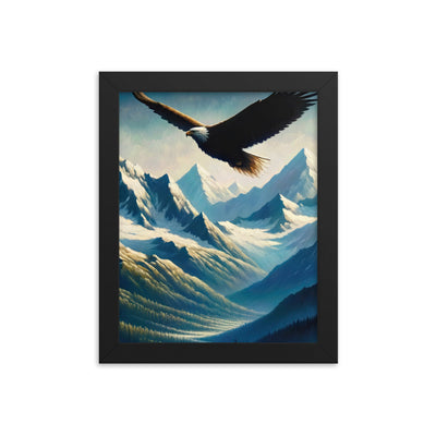 Ölgemälde eines Adlers vor schneebedeckten Bergsilhouetten - Premium Poster mit Rahmen berge xxx yyy zzz 20.3 x 25.4 cm