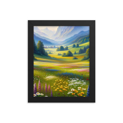 Ölgemälde einer Almwiese, Meer aus Wildblumen in Gelb- und Lilatönen - Premium Poster mit Rahmen berge xxx yyy zzz 20.3 x 25.4 cm