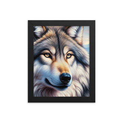 Ölgemäldeporträt eines majestätischen Wolfes mit intensiven Augen in der Berglandschaft (AN) - Premium Poster mit Rahmen xxx yyy zzz 20.3 x 25.4 cm