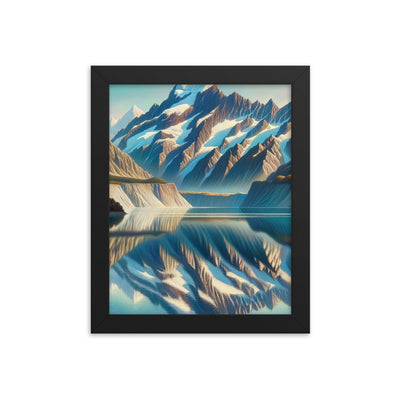 Ölgemälde eines unberührten Sees, der die Bergkette spiegelt - Premium Poster mit Rahmen berge xxx yyy zzz 20.3 x 25.4 cm