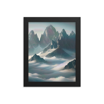 Foto eines nebligen Alpenmorgens, scharfe Gipfel ragen aus dem Nebel - Premium Poster mit Rahmen berge xxx yyy zzz 20.3 x 25.4 cm