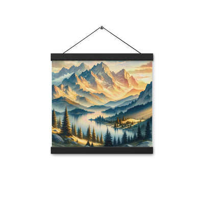 Aquarell der Alpenpracht bei Sonnenuntergang, Berge im goldenen Licht - Premium Poster mit Aufhängung berge xxx yyy zzz 30.5 x 30.5 cm