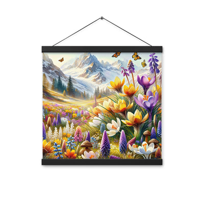 Aquarell einer ruhigen Almwiese, farbenfrohe Bergblumen in den Alpen - Premium Poster mit Aufhängung berge xxx yyy zzz 40.6 x 40.6 cm