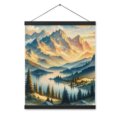 Aquarell der Alpenpracht bei Sonnenuntergang, Berge im goldenen Licht - Premium Poster mit Aufhängung berge xxx yyy zzz 40.6 x 50.8 cm