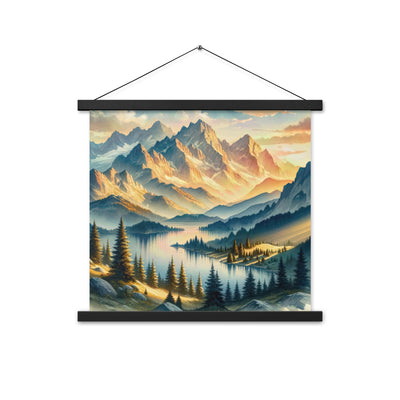 Aquarell der Alpenpracht bei Sonnenuntergang, Berge im goldenen Licht - Premium Poster mit Aufhängung berge xxx yyy zzz 45.7 x 45.7 cm