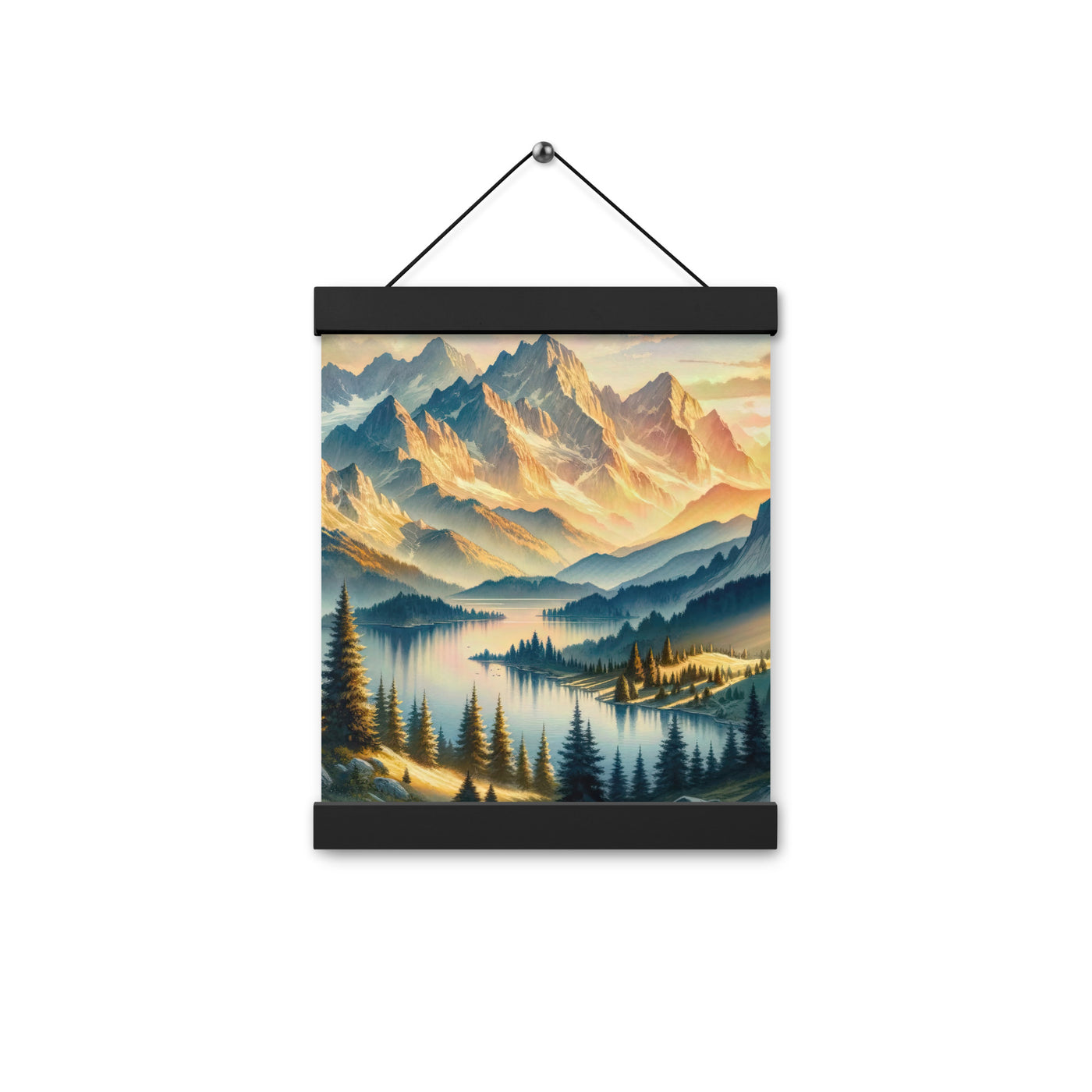 Aquarell der Alpenpracht bei Sonnenuntergang, Berge im goldenen Licht - Premium Poster mit Aufhängung berge xxx yyy zzz 20.3 x 25.4 cm