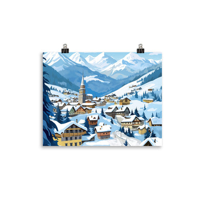 Kitzbühl - Berge und Schnee - Landschaftsmalerei - Premium Poster (glänzend) ski xxx 27.9 x 35.6 cm