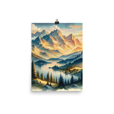 Aquarell der Alpenpracht bei Sonnenuntergang, Berge im goldenen Licht - Premium Poster (glänzend) berge xxx yyy zzz 30.5 x 40.6 cm