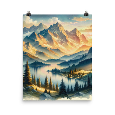 Aquarell der Alpenpracht bei Sonnenuntergang, Berge im goldenen Licht - Premium Poster (glänzend) berge xxx yyy zzz 40.6 x 50.8 cm