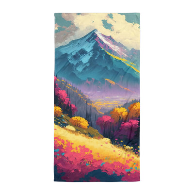 Berge, pinke und gelbe Bäume, sowie Blumen - Farbige Malerei - Handtuch berge xxx Default Title